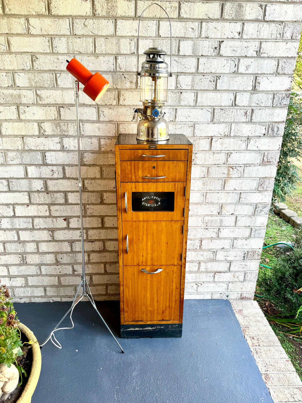 Vtg Tall Medical Sterilizer Cabinet Tower | Wood Sterilizer Cabinet | Raidar Antiseptic Barber Cabinet | Tall Bar Cabinet
