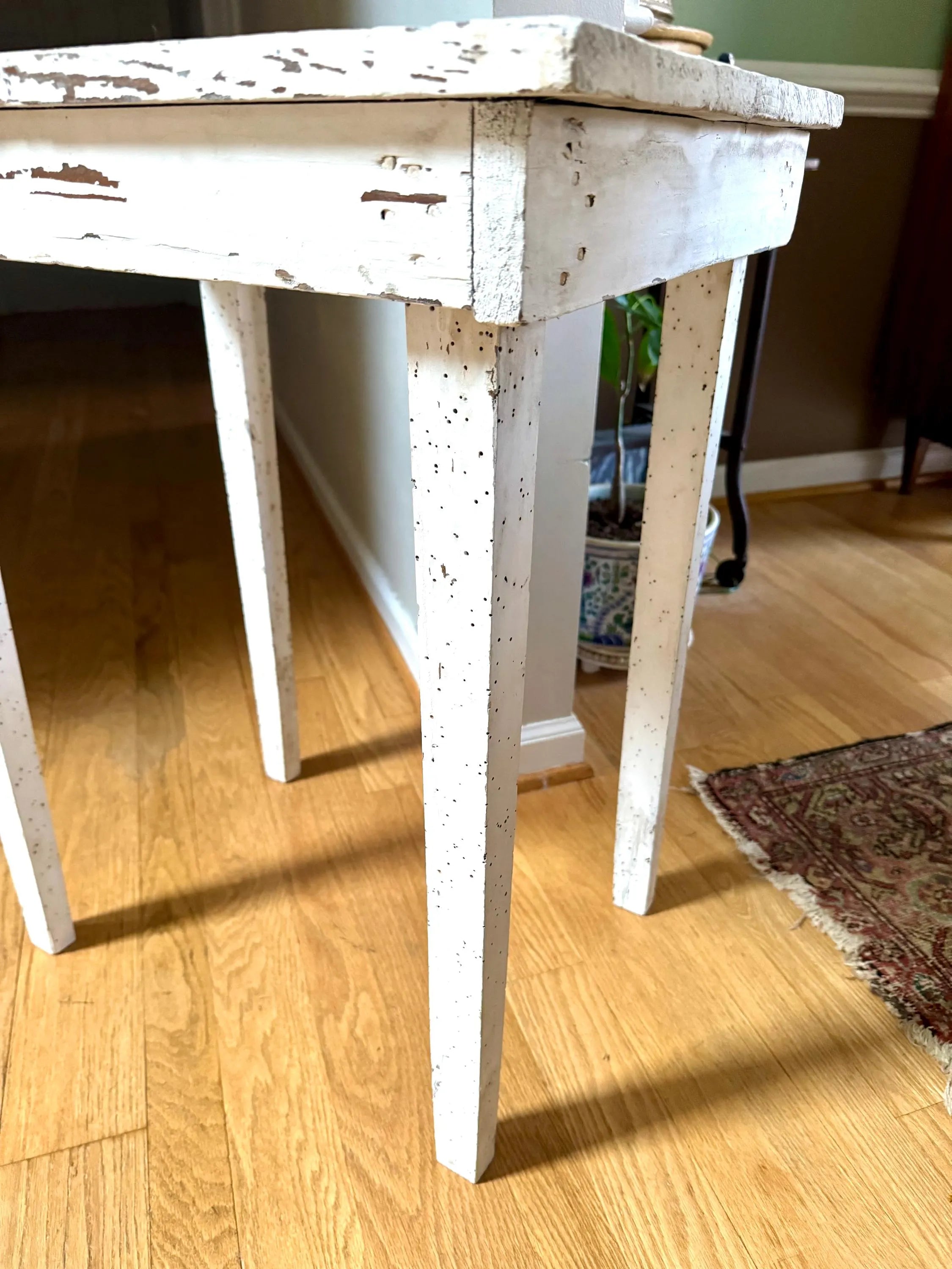 Vtg Distressed Small Table | Primitive Small Table | Tall Distressed Painted Table | Small Farmhouse Side Table | Primitive Plant Table
