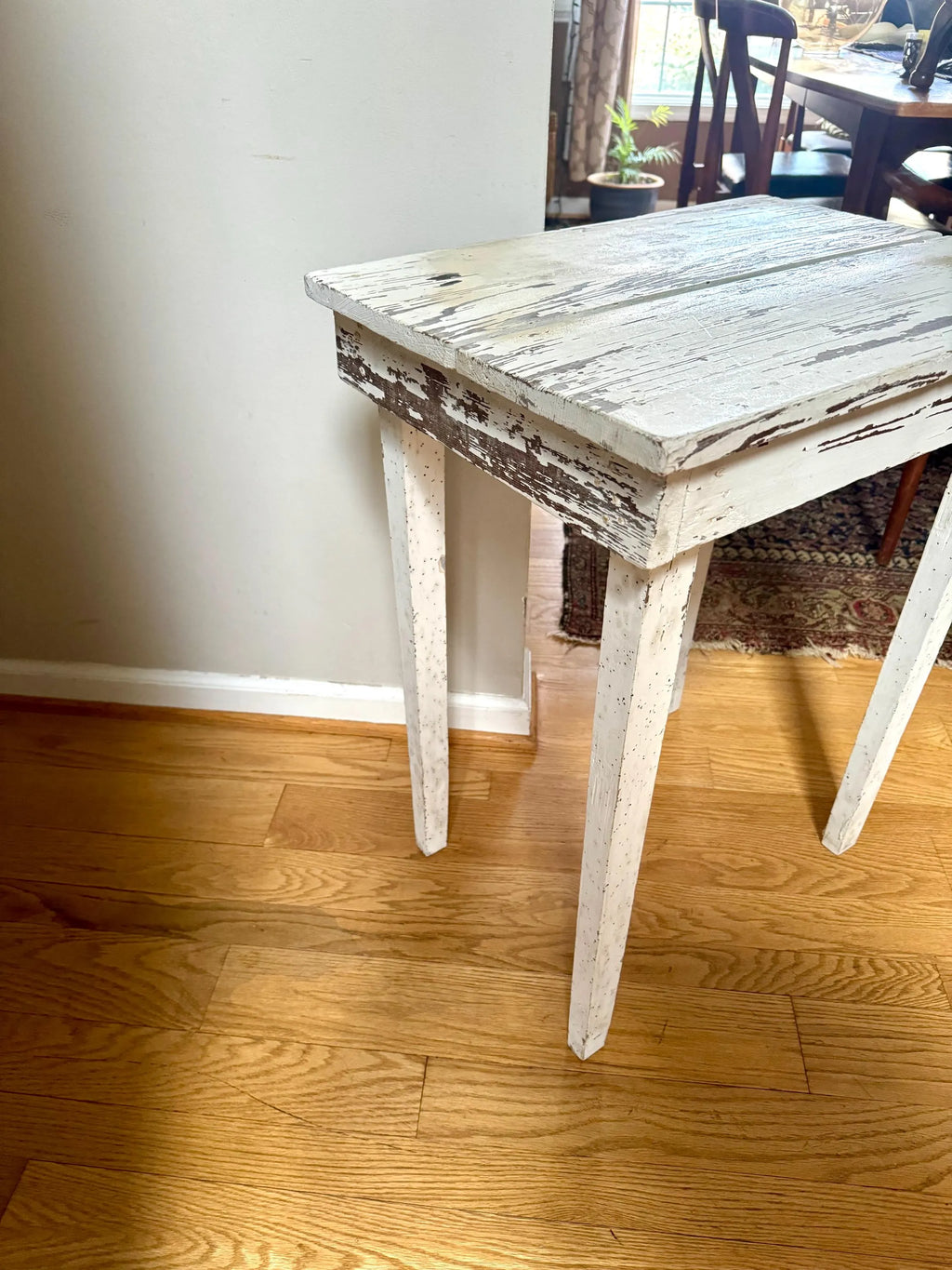 Vtg Distressed Small Table | Primitive Small Table | Tall Distressed Painted Table | Small Farmhouse Side Table | Primitive Plant Table