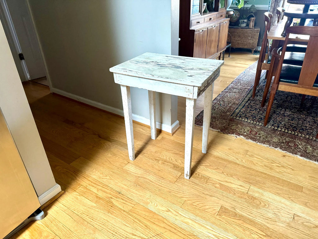 Vtg Distressed Small Table | Primitive Small Table | Tall Distressed Painted Table | Small Farmhouse Side Table | Primitive Plant Table