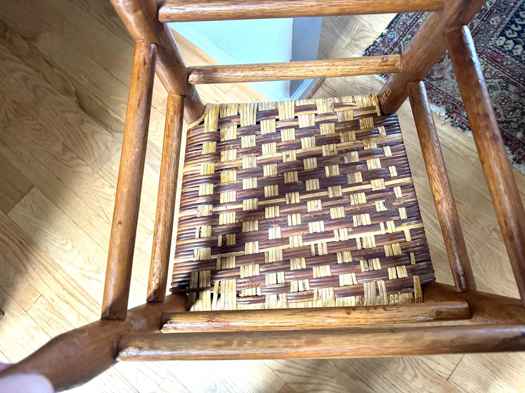 Vtg Wooden Ladder Back Chair | Wicker Bottom Wood Chair | Rattan Bottom Shaker Chair | Farmhouse Chairs | Dual Color Woven Chair