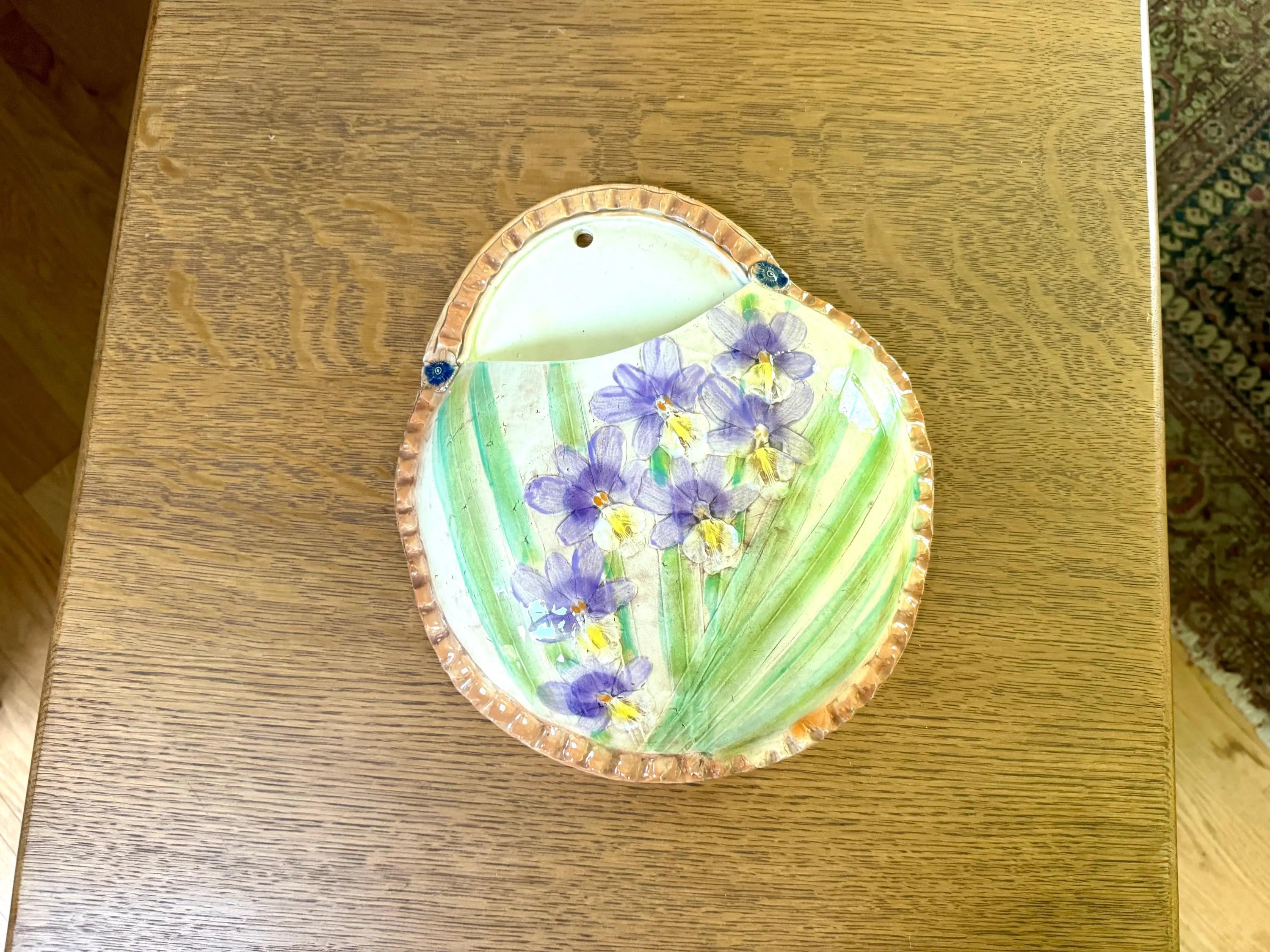 Vtg Kani of Hawaii Ceramic Pocket Planter | Hand Painted Hawaiian Ceramic Wall Pocket Planter | Floral Planter Pouch