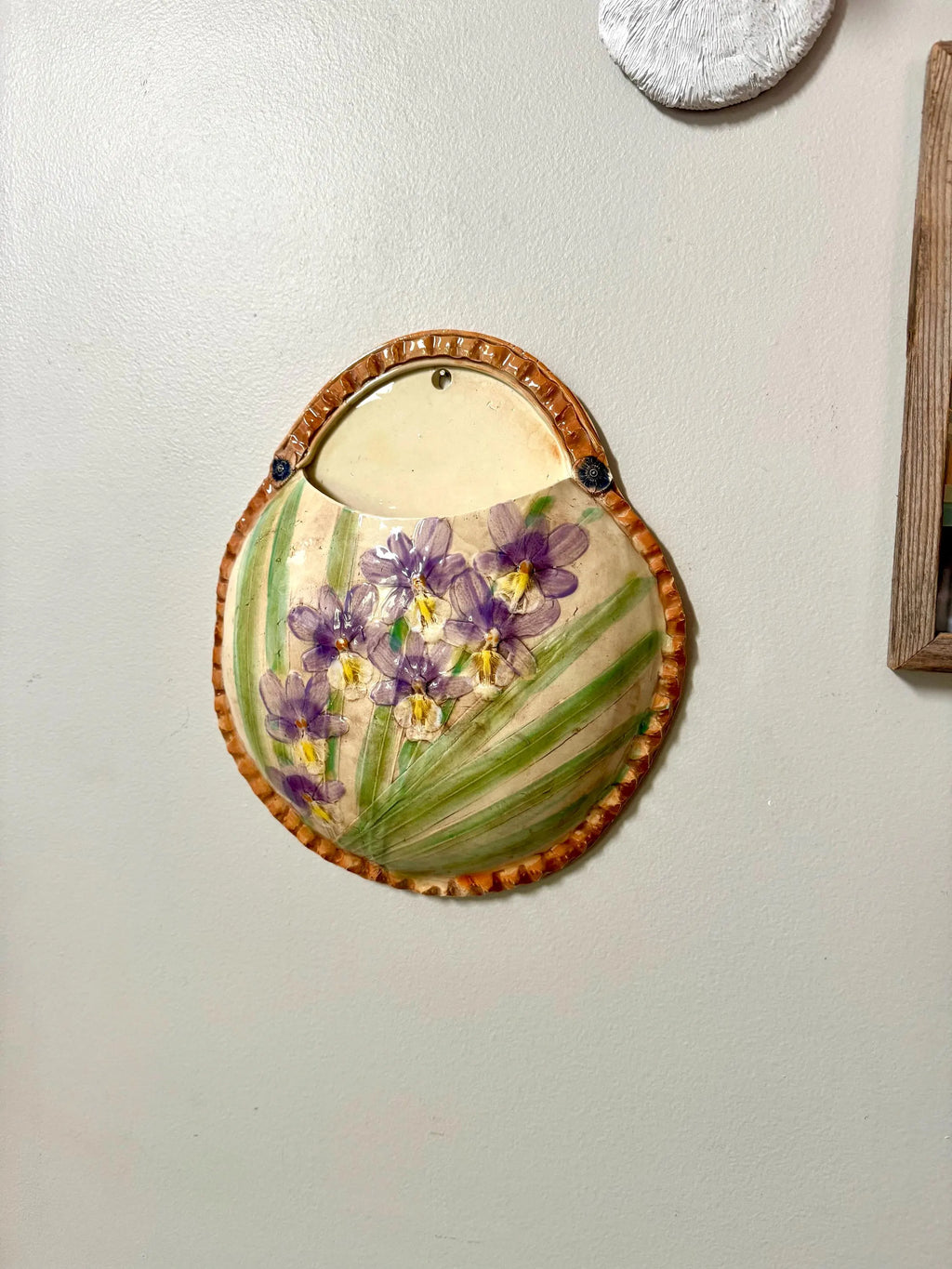 Vtg Kani of Hawaii Ceramic Pocket Planter | Hand Painted Hawaiian Ceramic Wall Pocket Planter | Floral Planter Pouch