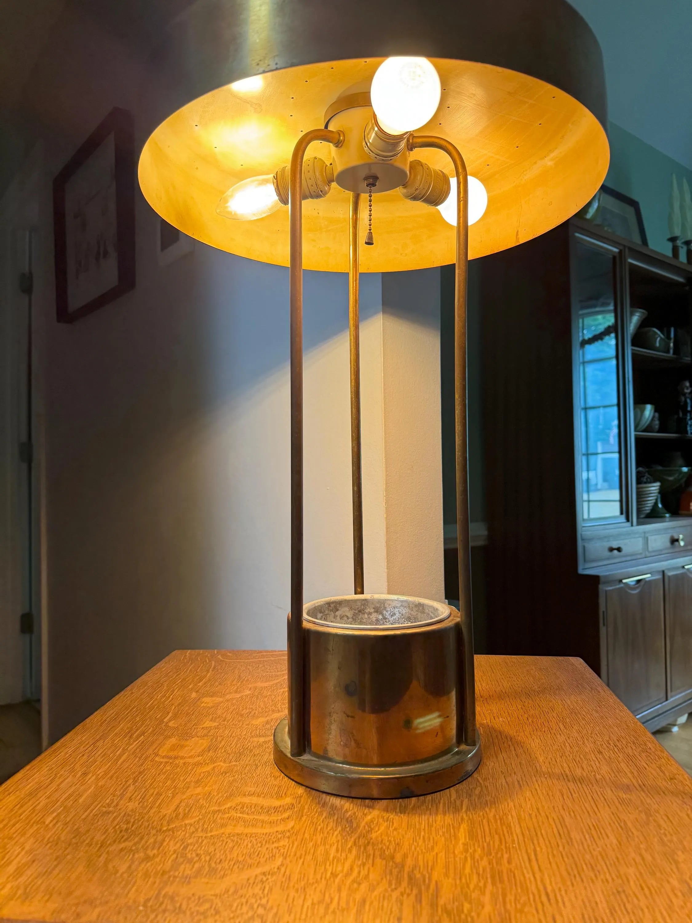 Vtg Large Brass Lamp with Planter | Large Planter Lamp | Unique 3 Fixture Lamp with Planter
