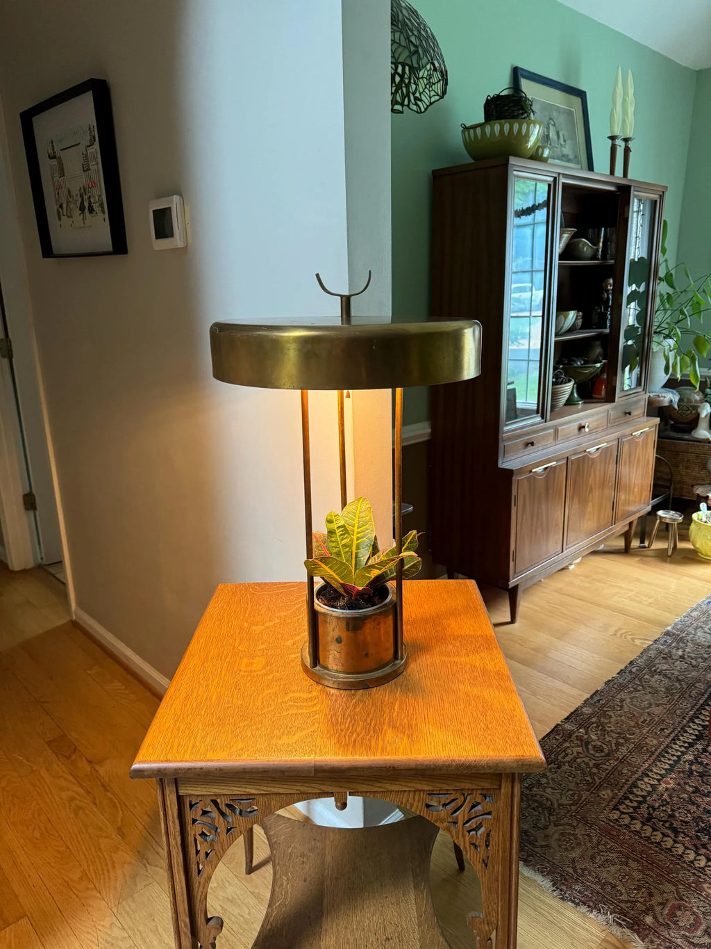 Vtg Large Brass Lamp with Planter | Large Planter Lamp | Unique 3 Fixture Lamp with Planter