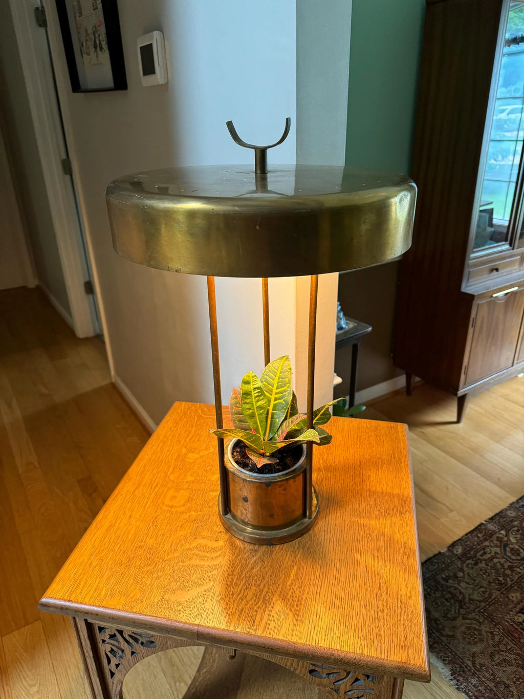 Vtg Large Brass Lamp with Planter | Large Planter Lamp | Unique 3 Fixture Lamp with Planter