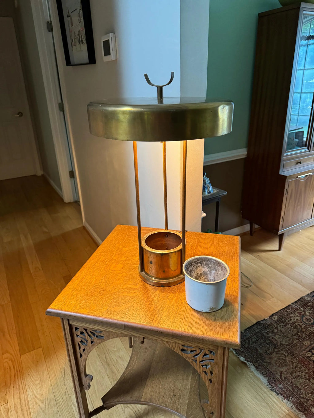 Vtg Large Brass Lamp with Planter | Large Planter Lamp | Unique 3 Fixture Lamp with Planter