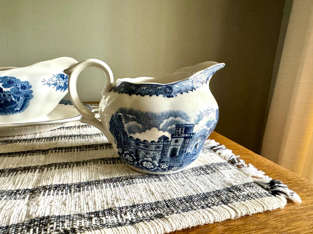 Vtg Nikko Blue Over White Serving Dishes | Nikko Double Phoenix Blue Castle & Floral Print Serving China | 3 Blue Print Serving Dishes