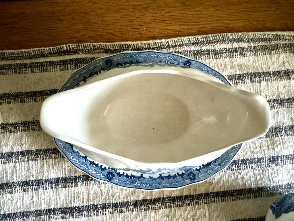 Vtg Nikko Blue Over White Serving Dishes | Nikko Double Phoenix Blue Castle & Floral Print Serving China | 3 Blue Print Serving Dishes