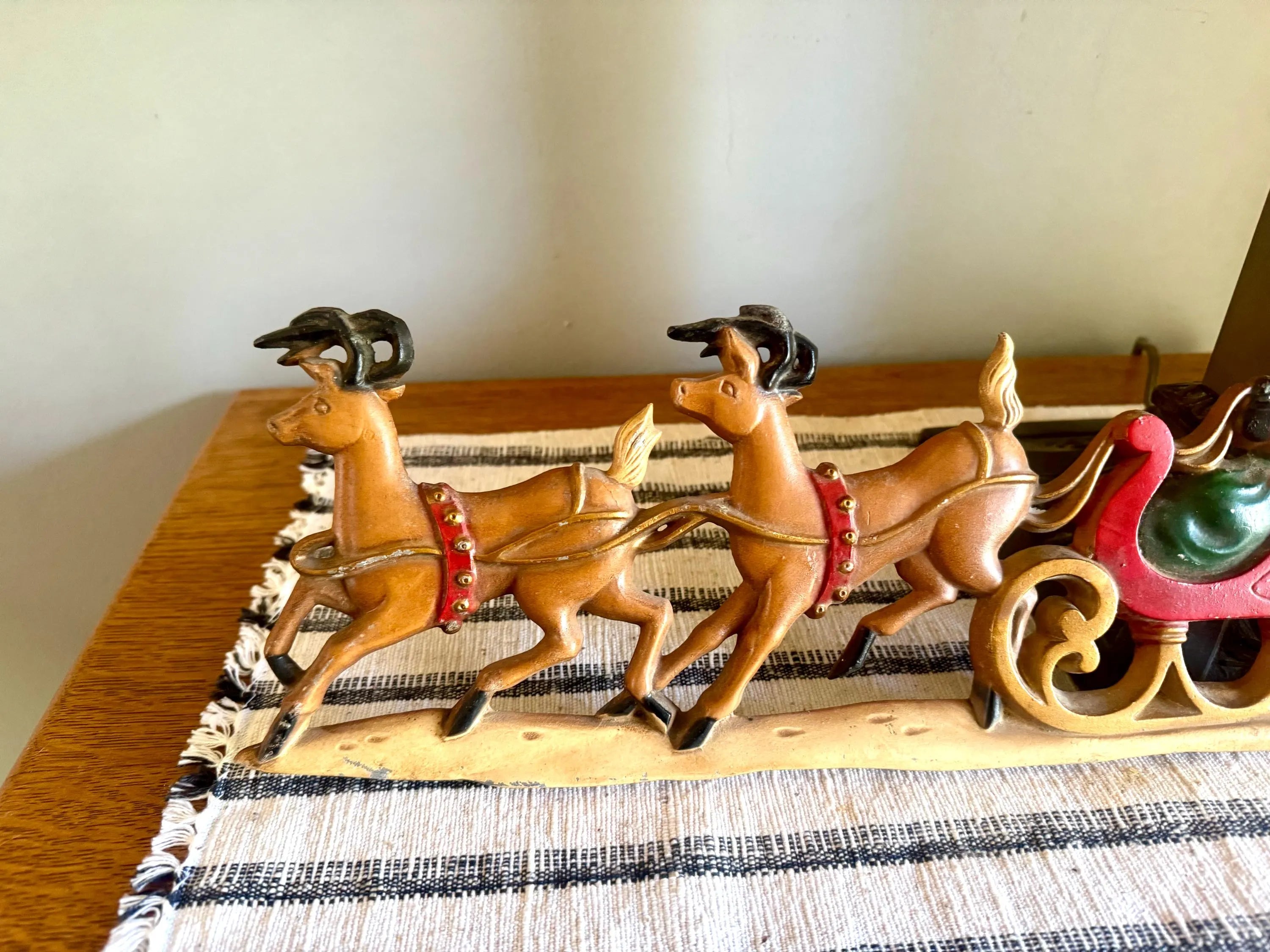 Vtg Cast Aluminum Santa and Reindeer Wall Hanging | Sexton Aluminum Santa Clause and Two Reindeer Door Hanging | Holiday Decor