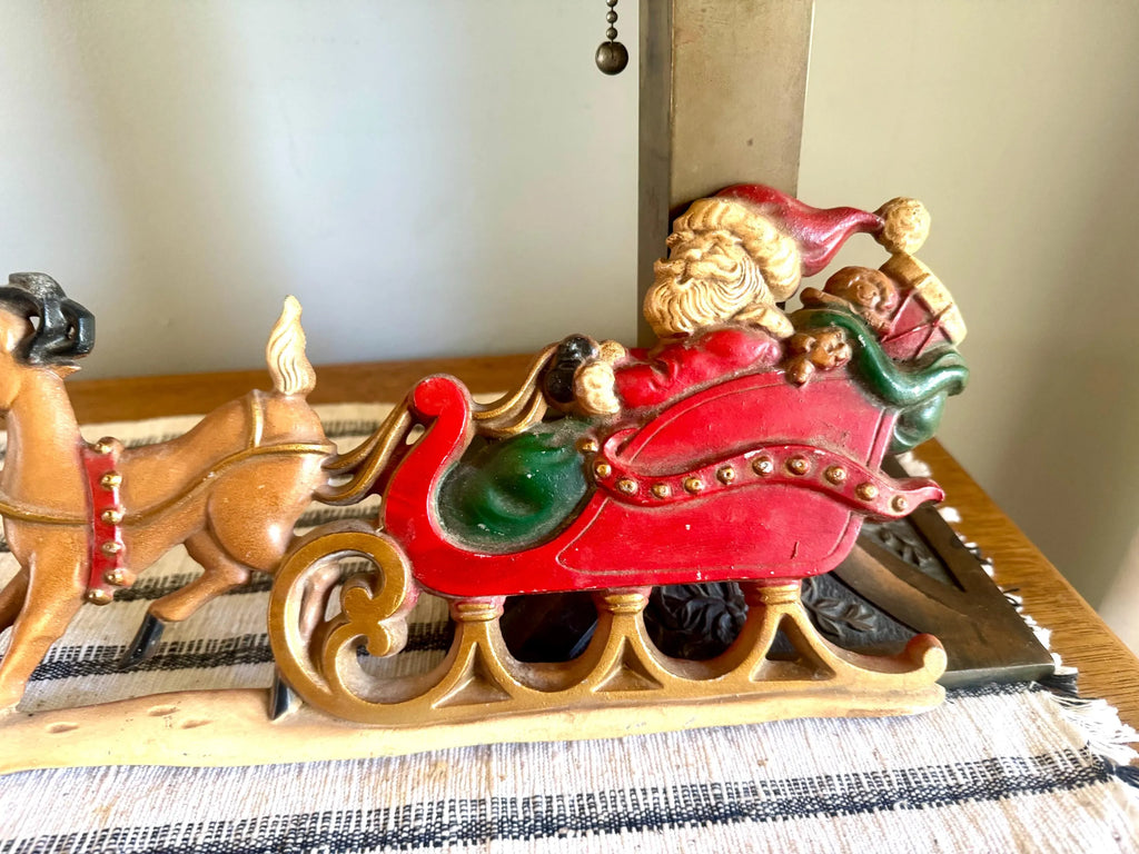 Vtg Cast Aluminum Santa and Reindeer Wall Hanging | Sexton Aluminum Santa Clause and Two Reindeer Door Hanging | Holiday Decor