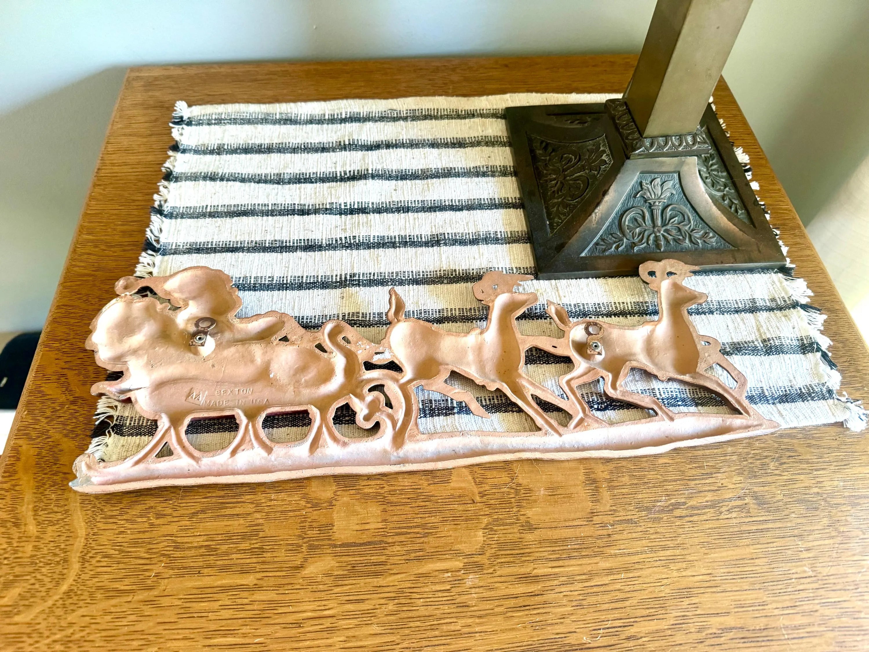 Vtg Cast Aluminum Santa and Reindeer Wall Hanging | Sexton Aluminum Santa Clause and Two Reindeer Door Hanging | Holiday Decor