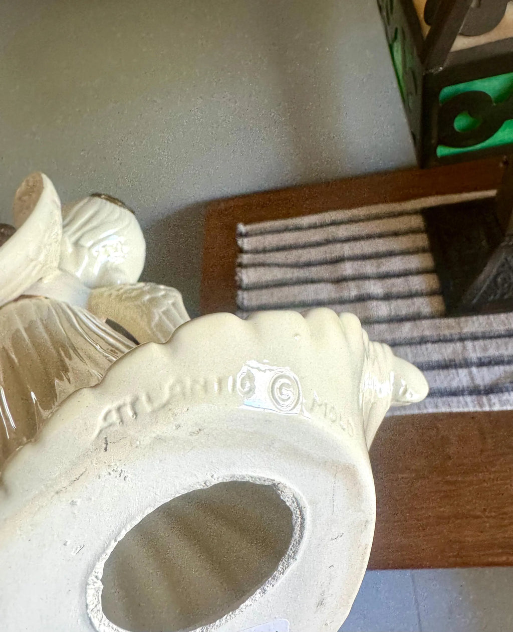 Vtg Large Angel With Harp Ceramic Figurine | White & Gold Atlantic Mold Ceramic Angle | Atlantic Mold Holiday Angel Figurine