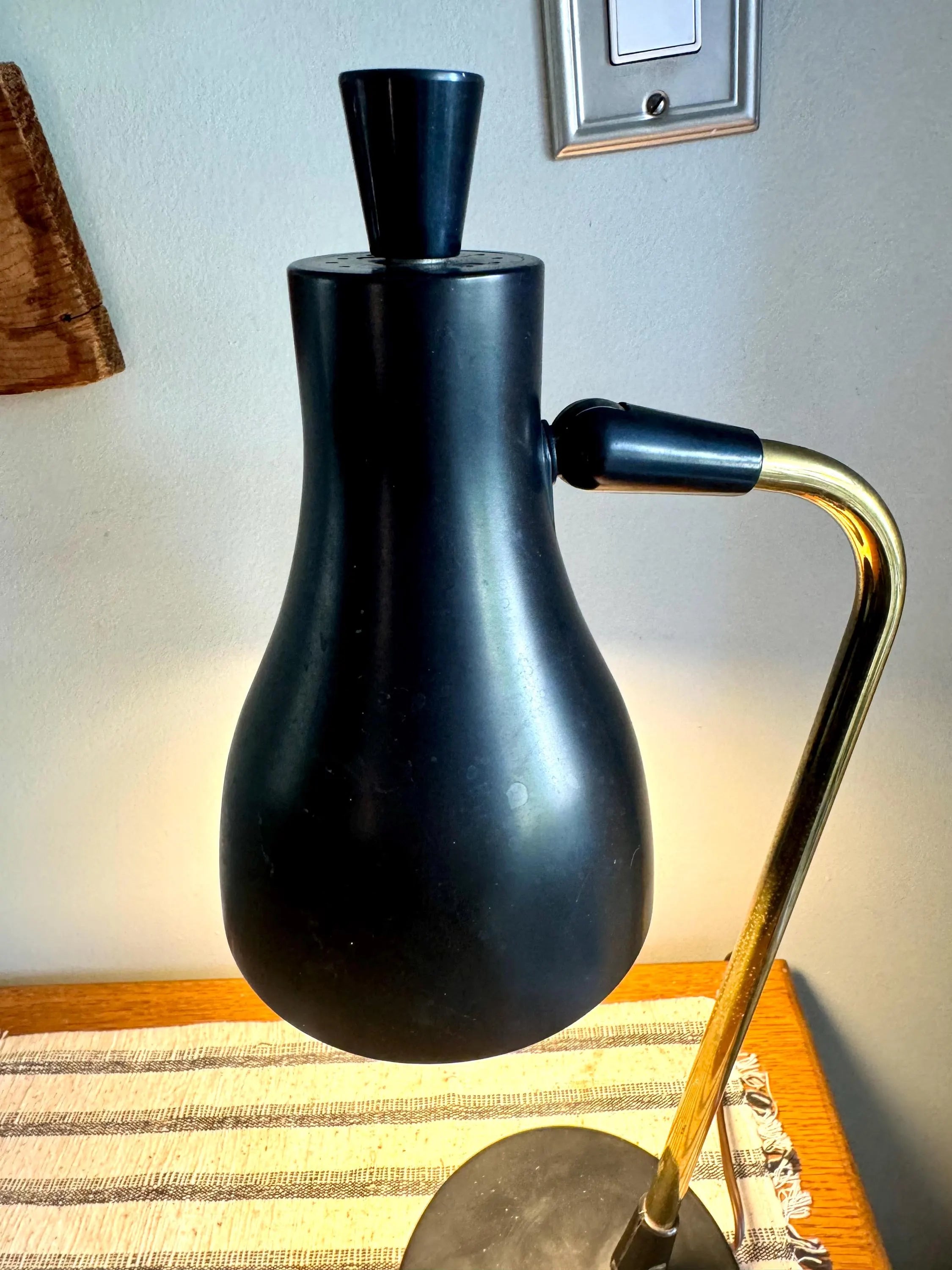 MCM Flat Black Articulating Desk Lamp | Gerald Thurston Style Desk Lamp | Swing Arm Desk Lamp | Black and Gold MCM desk Lamp