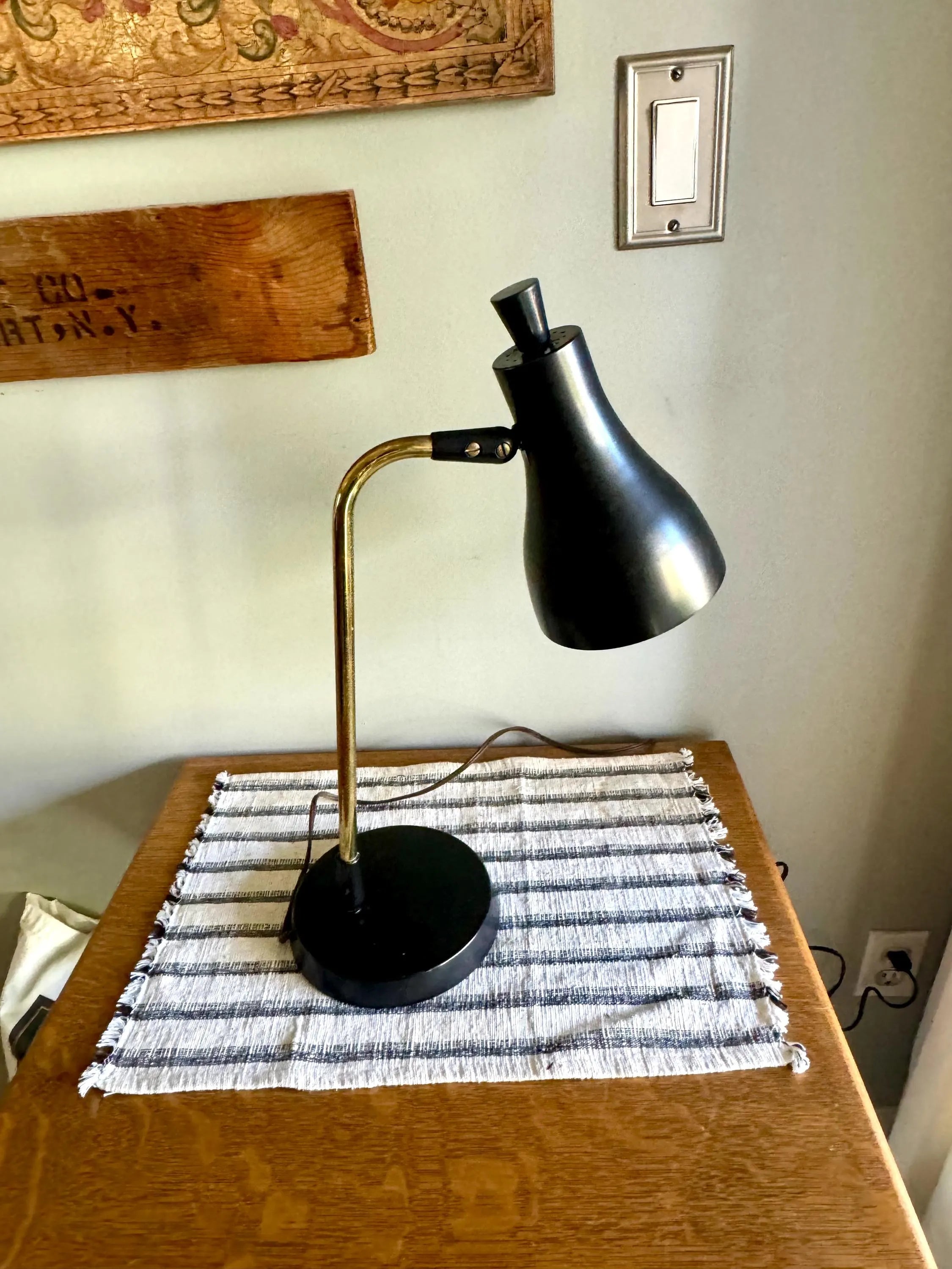 MCM Flat Black Articulating Desk Lamp | Gerald Thurston Style Desk Lamp | Swing Arm Desk Lamp | Black and Gold MCM desk Lamp