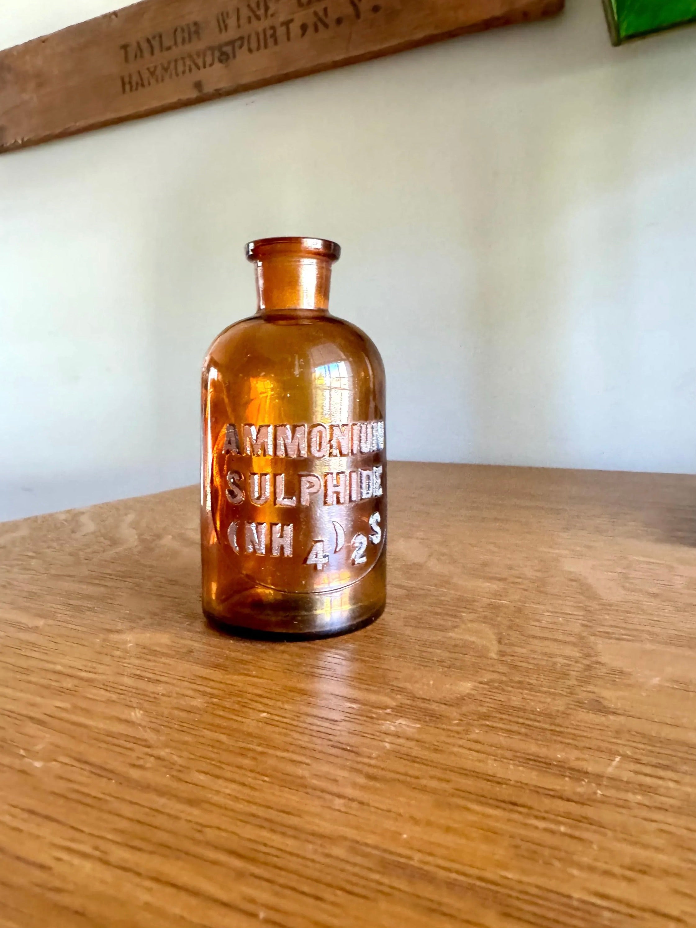 Vtg TCW Wheaton Glass Ammonium Sulphide Chemical Reagent Bottle | Amber Apothecary Bottle | Lab Bottle | Chemistry Bottle