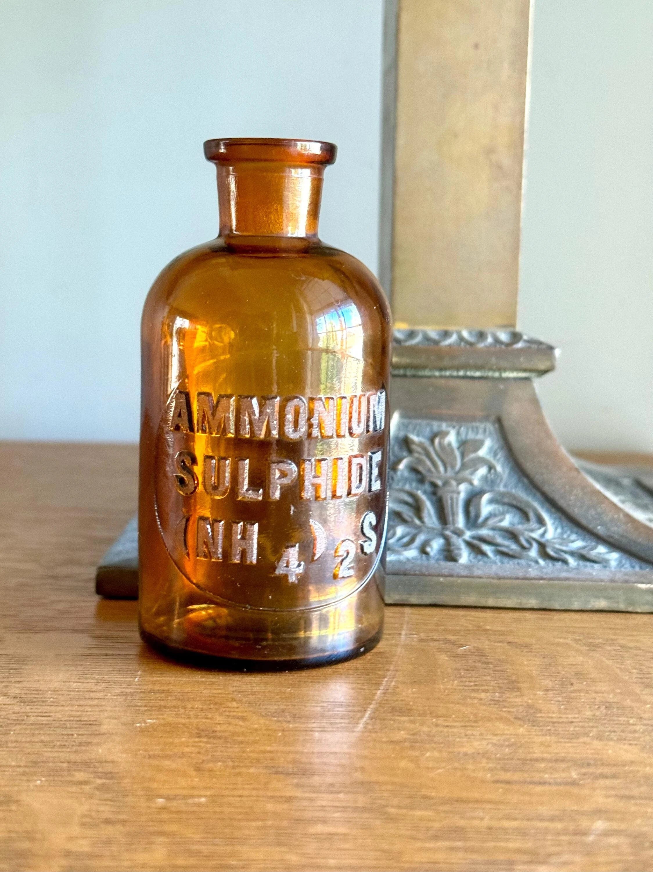 Vtg TCW Wheaton Glass Ammonium Sulphide Chemical Reagent Bottle | Amber Apothecary Bottle | Lab Bottle | Chemistry Bottle
