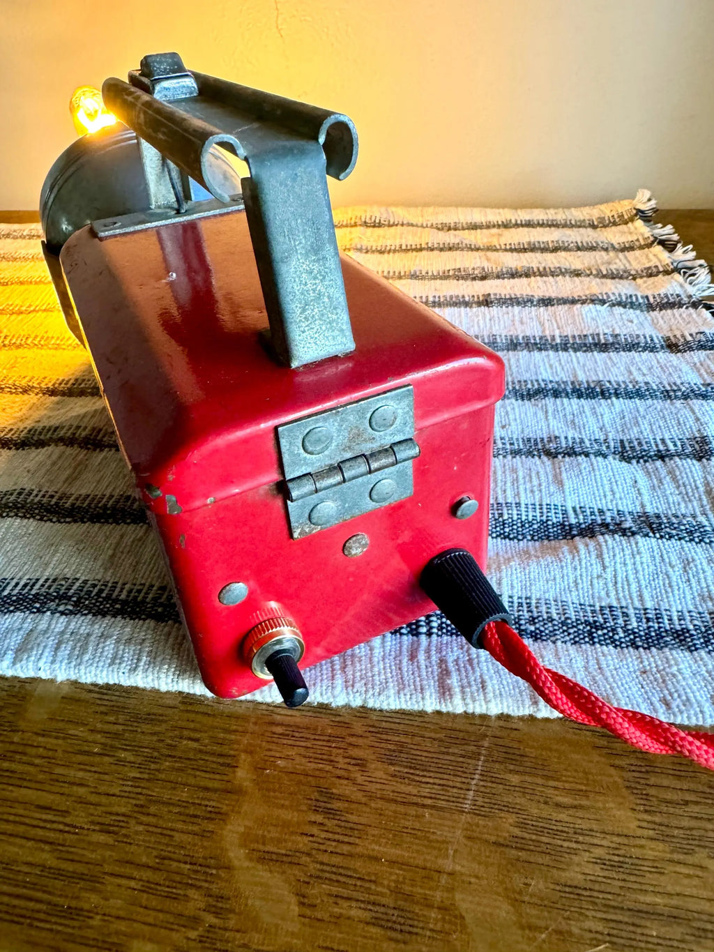 Up-Cycled HunterLantern To A NightLight | Industrial Flashlight Accent Lamp | Rustic Decor Lamp | Red Flashlight Unique Lamp