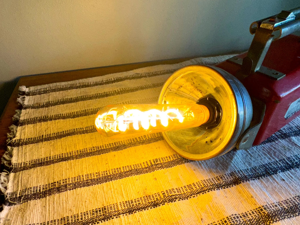 Up-Cycled HunterLantern To A NightLight | Industrial Flashlight Accent Lamp | Rustic Decor Lamp | Red Flashlight Unique Lamp