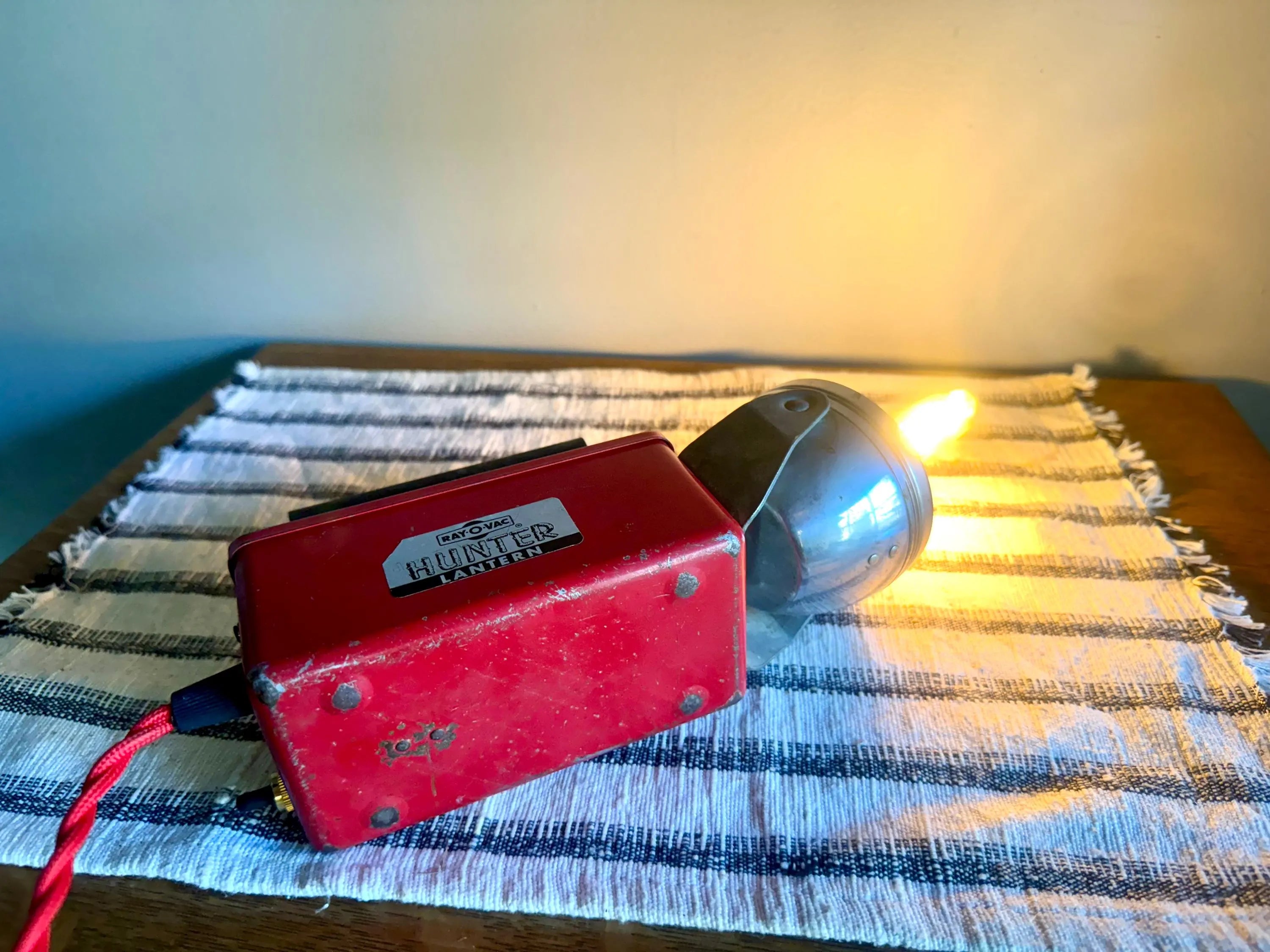 Up-Cycled HunterLantern To A NightLight | Industrial Flashlight Accent Lamp | Rustic Decor Lamp | Red Flashlight Unique Lamp