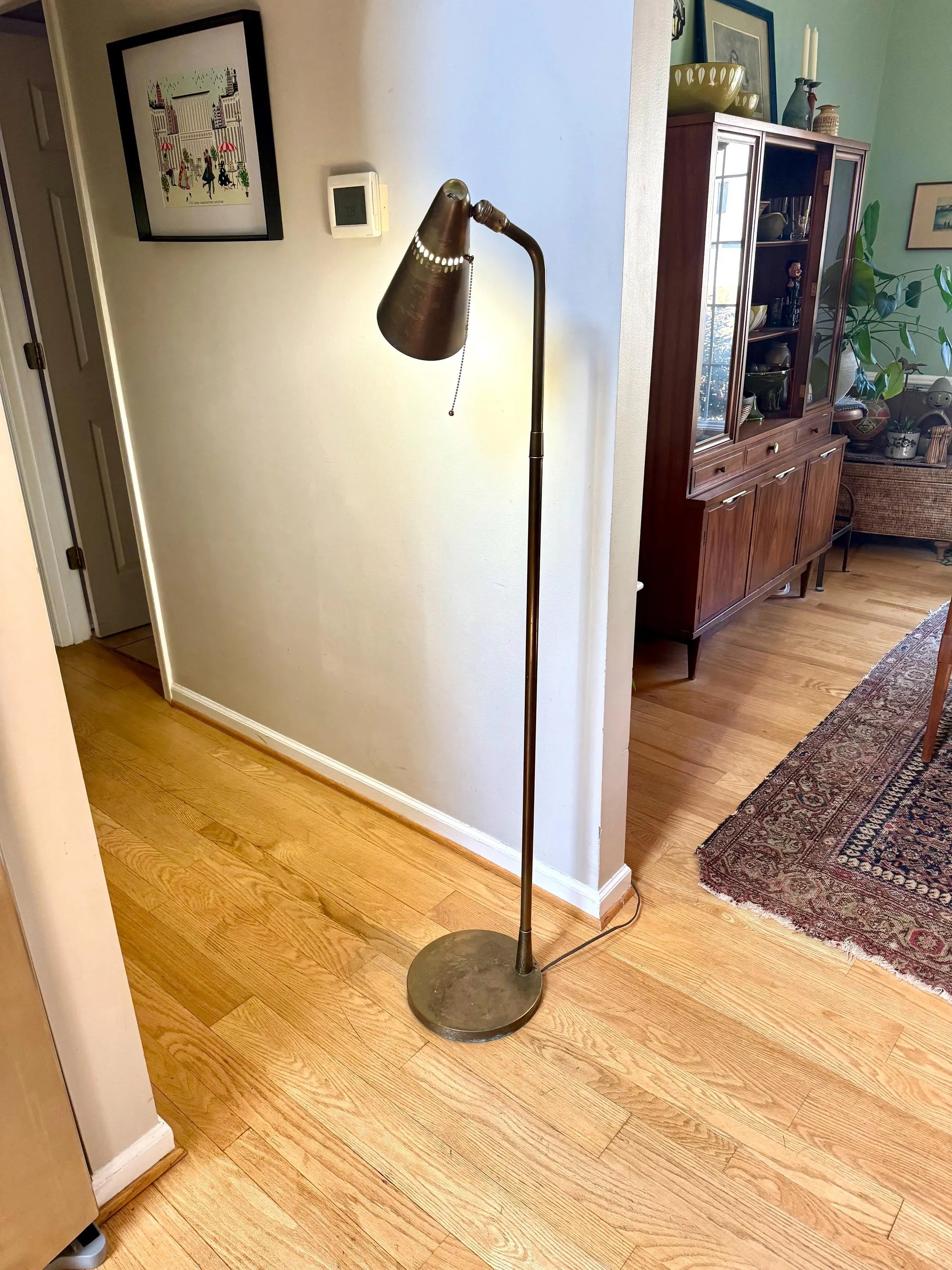 Mid Century Cone Floor Lamp | Brass Atomic Bullet Lamp | Paavo Tynell Style Floor Lamp | Atomic Floor Lamp | Distressed MCM Floor Lamp
