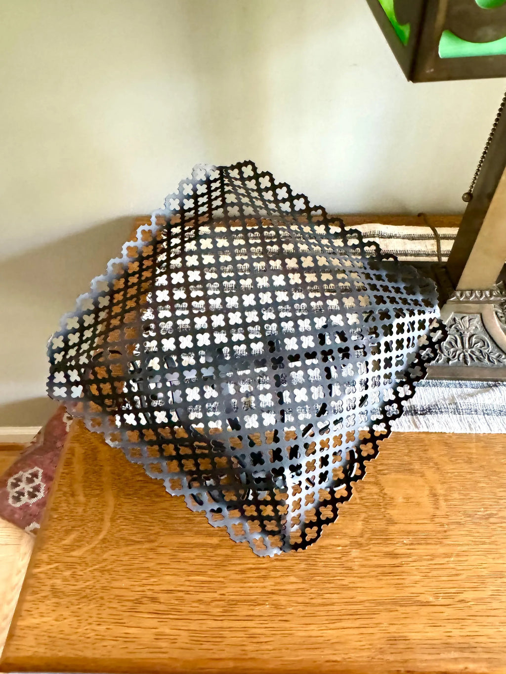 Vtg Pierced Metal Black Wall Planter | Metal Lattice Wall Planter | Bent Metal Hanging Planter