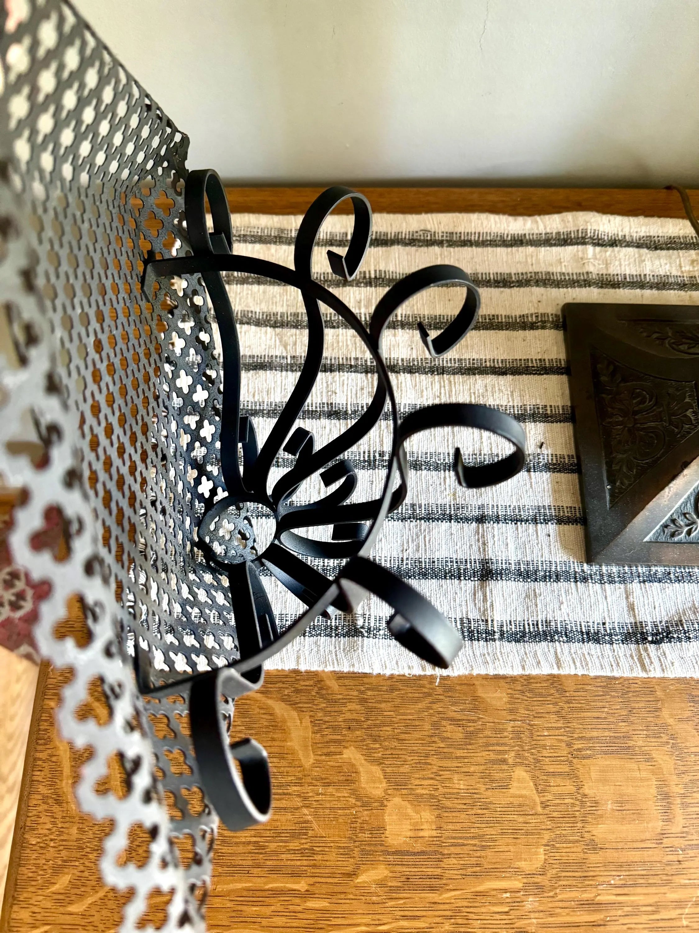 Vtg Pierced Metal Black Wall Planter | Metal Lattice Wall Planter | Bent Metal Hanging Planter