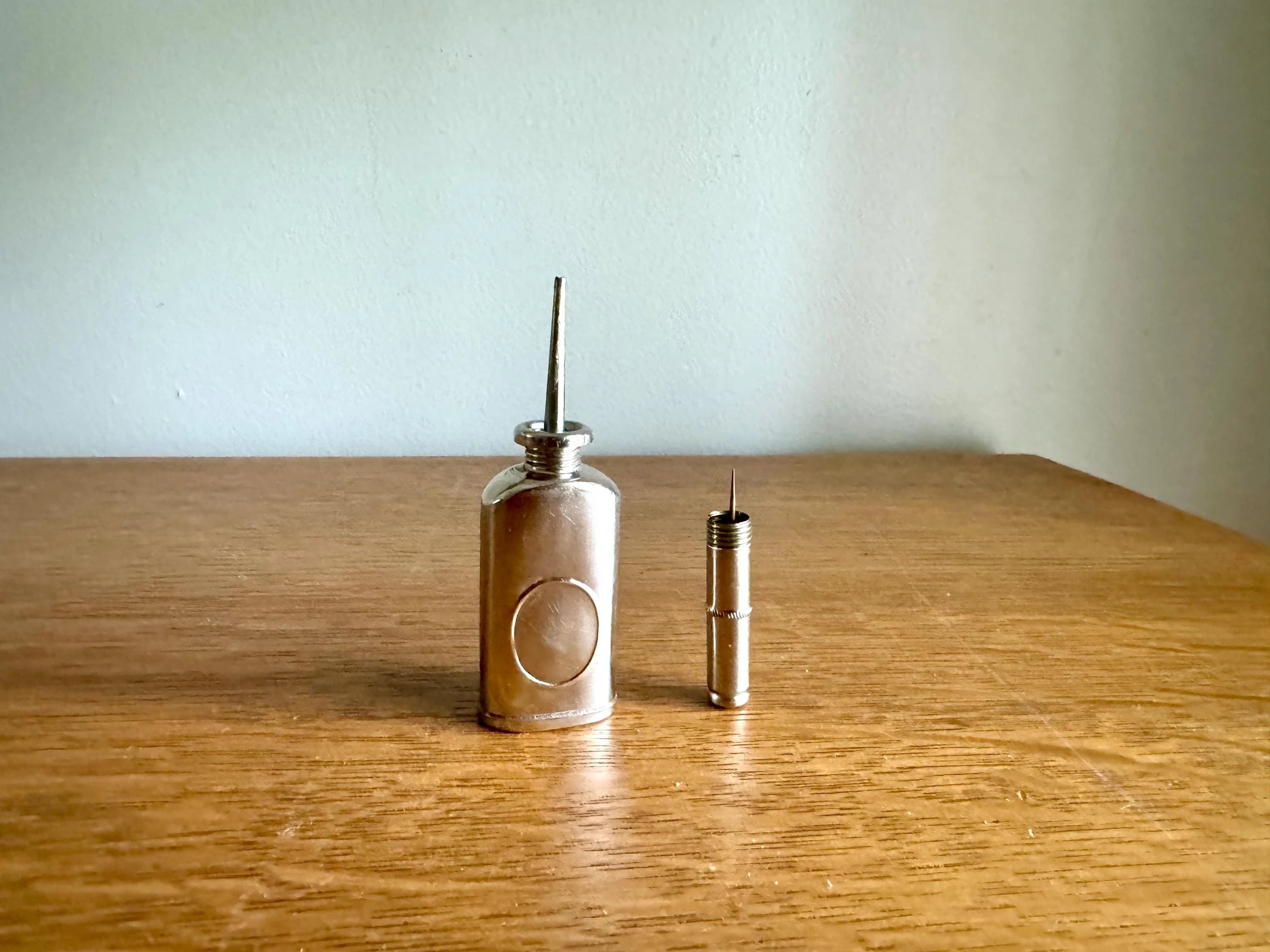 Vtg Small 1895 Oil Can | Tiny Oiler Bottle | Industrial Oil Dispenser | Small Lighter Fuel Can | Antique Oil Can | Fishing Reel Oiler