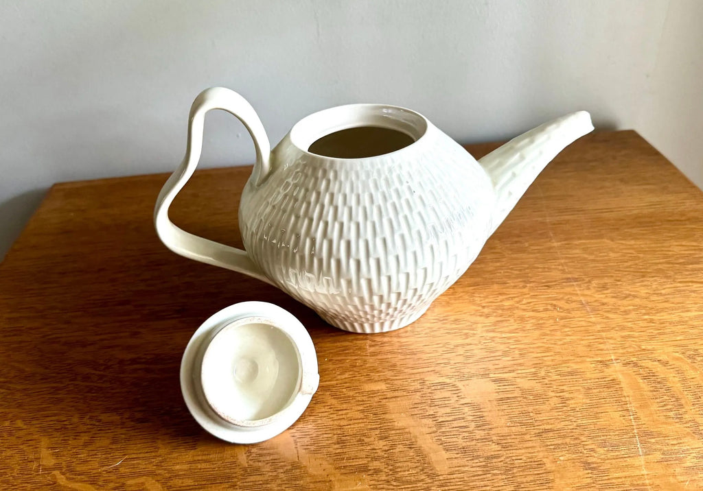 Vtg Red Wing China 20th Century Tea Pot With Lid | Red Wing Capistrano Tea Pot | MCM Dinnerware| Redwing Textured MCM Shaped Serving Pot