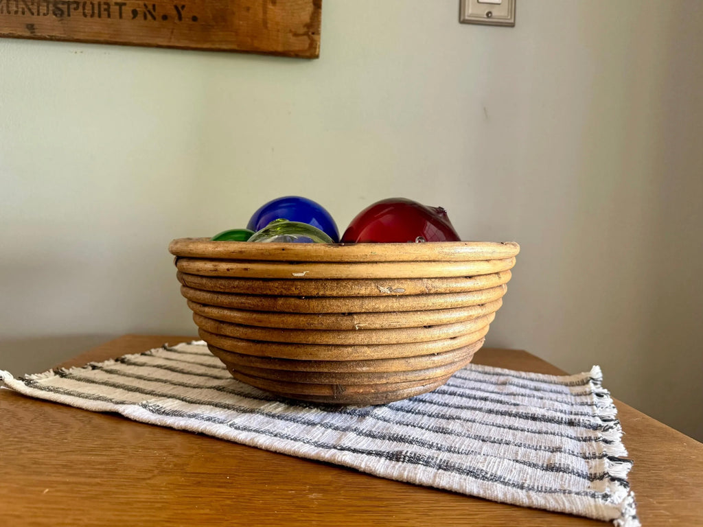 Vtg Coiled Pencil Reed Bowl | Large Pencil Reed Bamboo Bowl | Gabriella Crespi Style Rattan Basket | Center Piece Basket