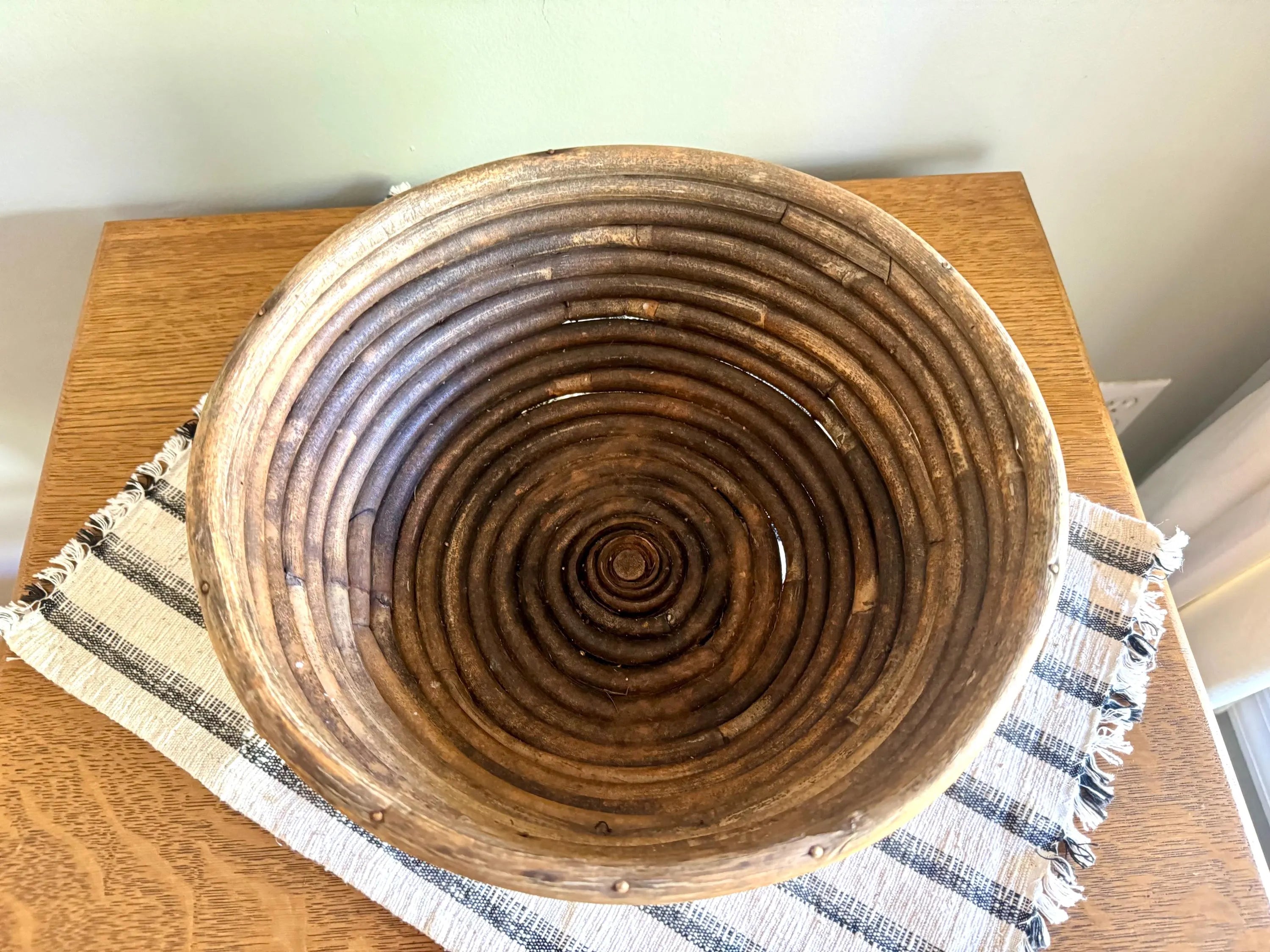 Vtg Coiled Pencil Reed Bowl | Large Pencil Reed Bamboo Bowl | Gabriella Crespi Style Rattan Basket | Center Piece Basket