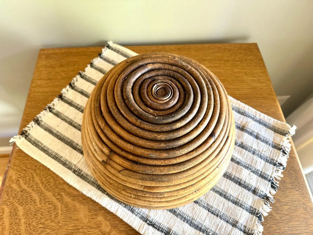 Vtg Coiled Pencil Reed Bowl | Large Pencil Reed Bamboo Bowl | Gabriella Crespi Style Rattan Basket | Center Piece Basket