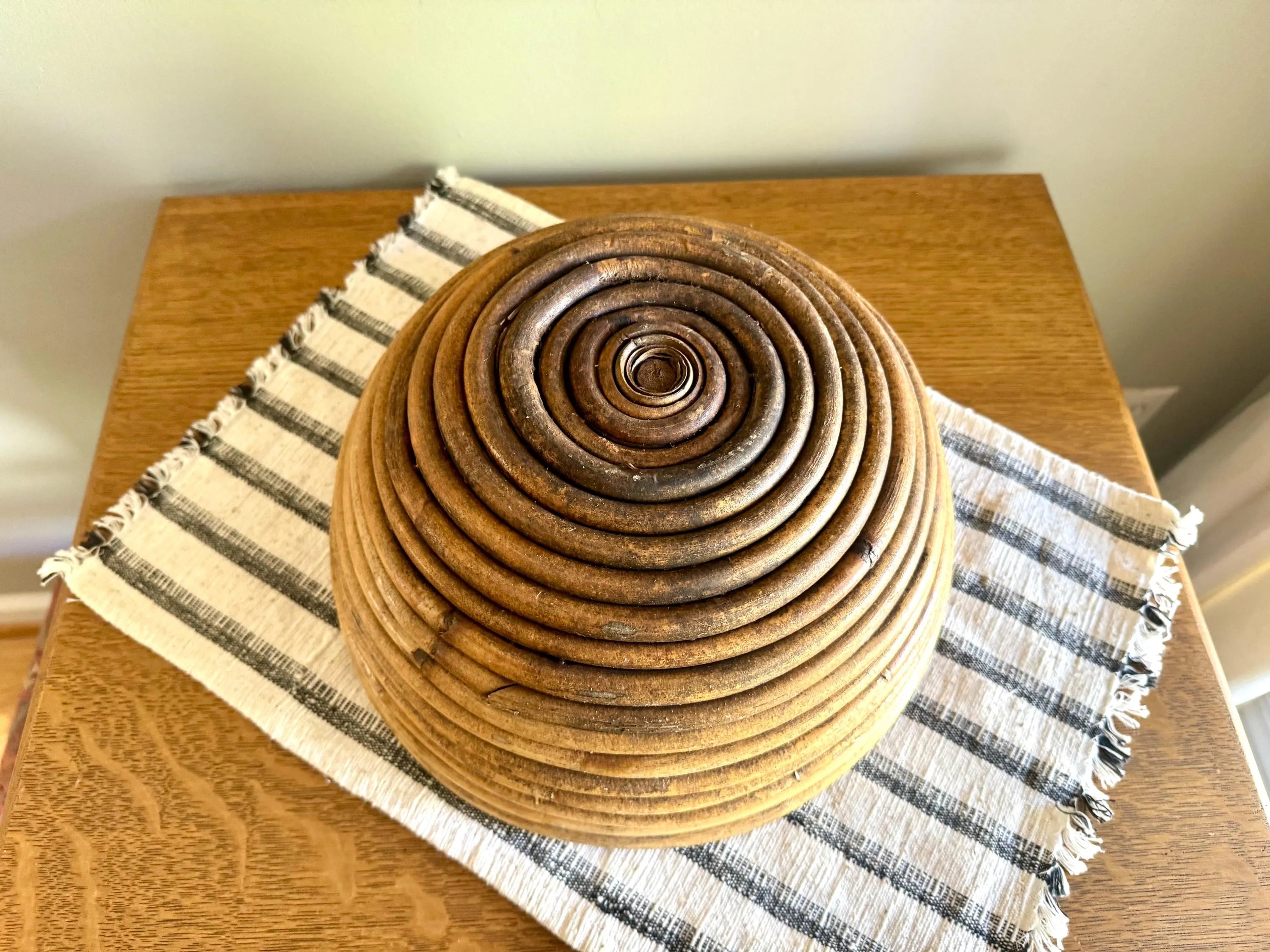 Vtg Coiled Pencil Reed Bowl | Large Pencil Reed Bamboo Bowl | Gabriella Crespi Style Rattan Basket | Center Piece Basket