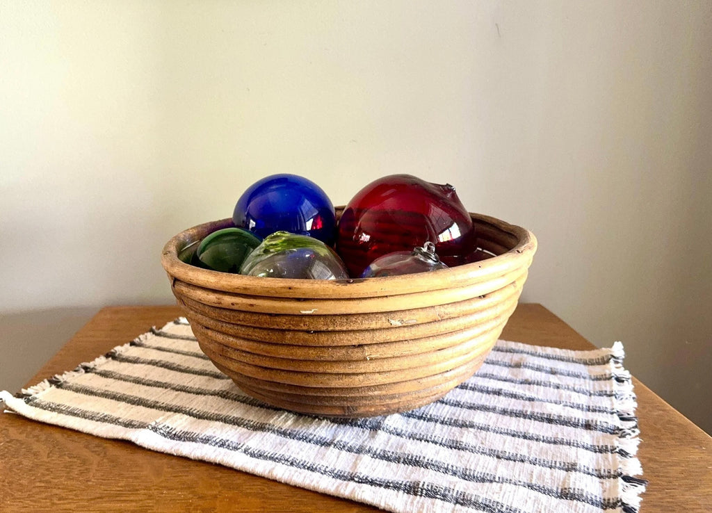 Vtg Coiled Pencil Reed Bowl | Large Pencil Reed Bamboo Bowl | Gabriella Crespi Style Rattan Basket | Center Piece Basket