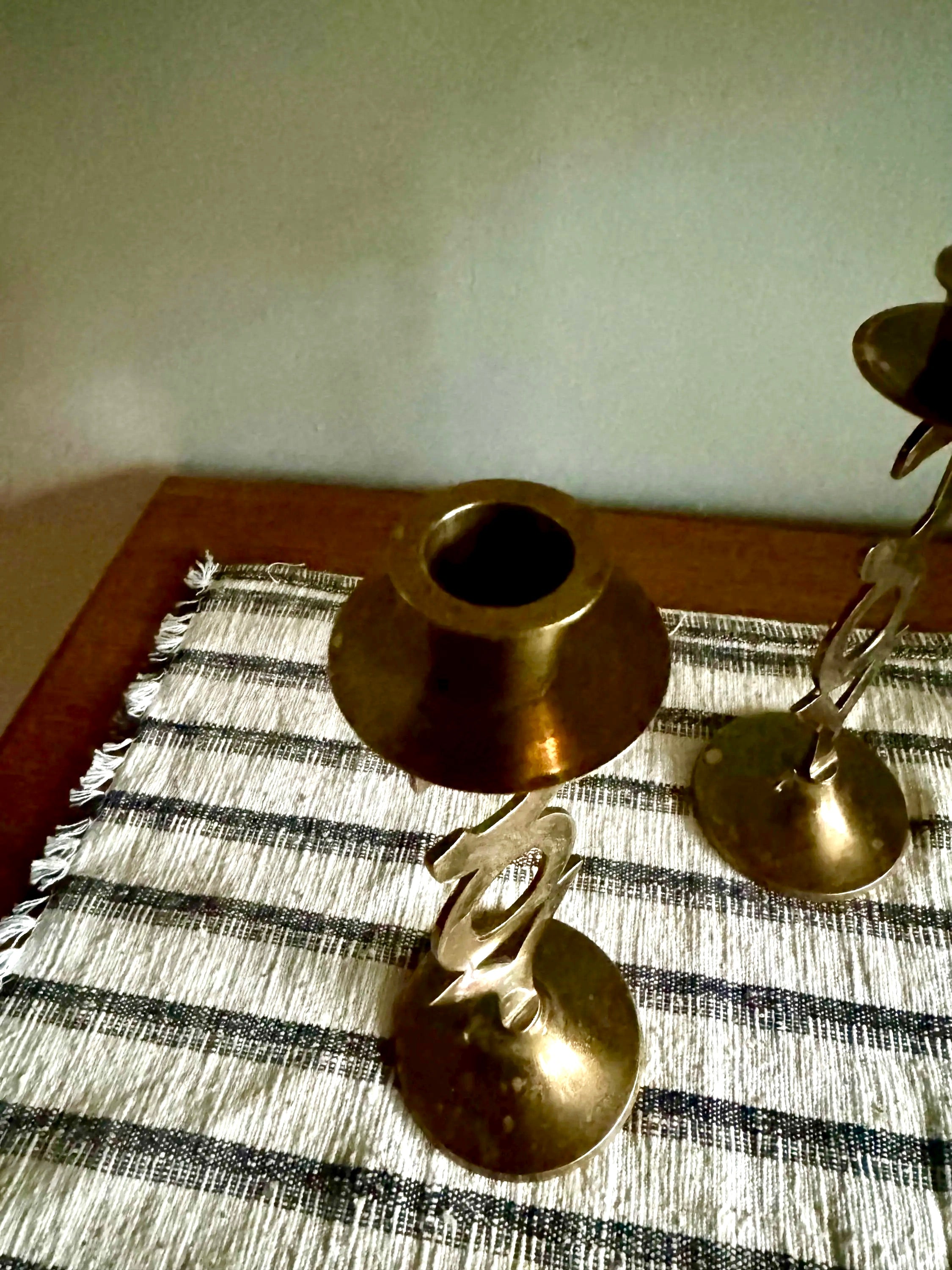 Vtg Pair of Brass "Joy" Holiday Candlestick Holders | International Silver Co. Solid Brass Candle Holders | Holiday Decor Candleholders