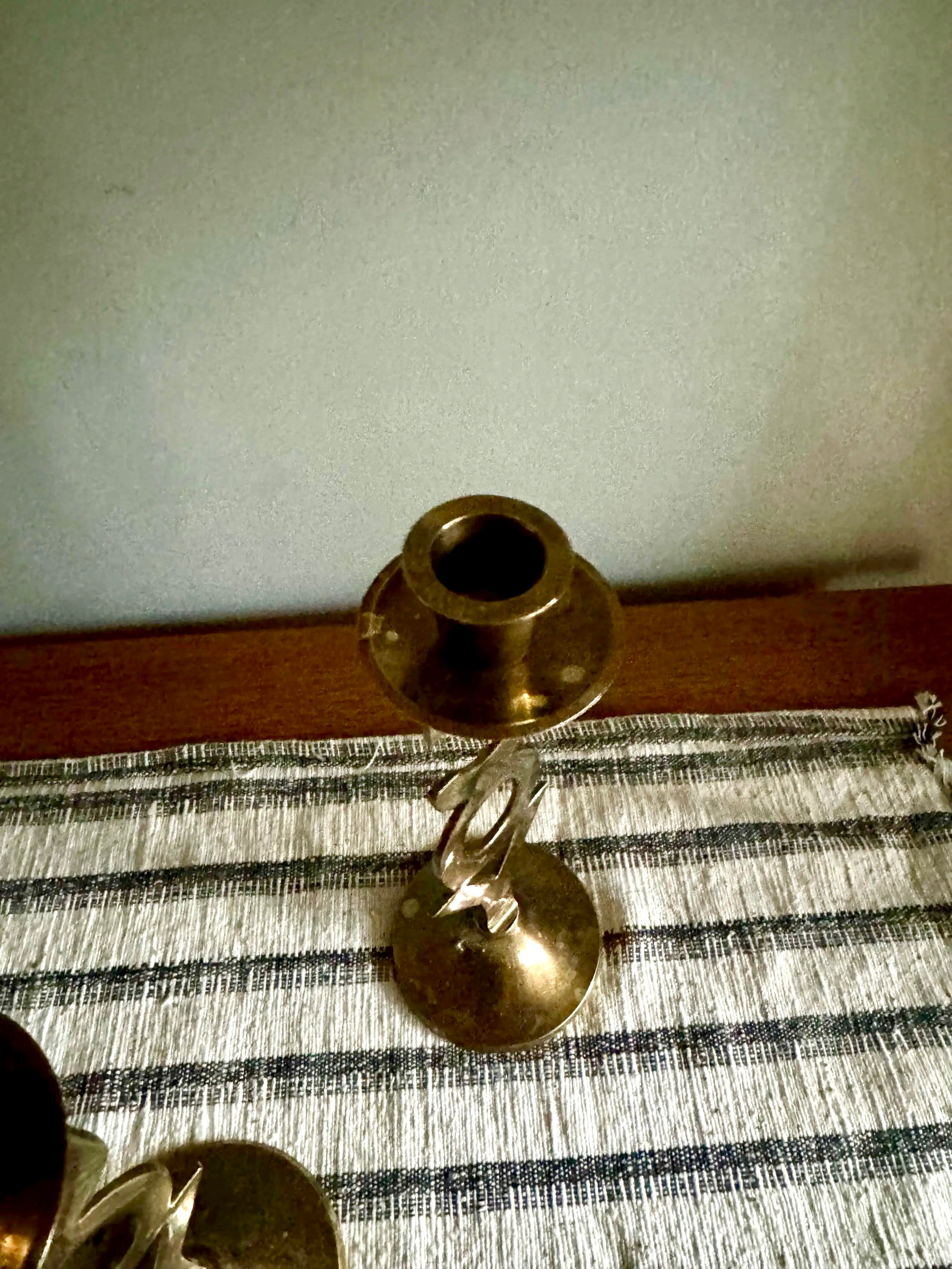 Vtg Pair of Brass "Joy" Holiday Candlestick Holders | International Silver Co. Solid Brass Candle Holders | Holiday Decor Candleholders