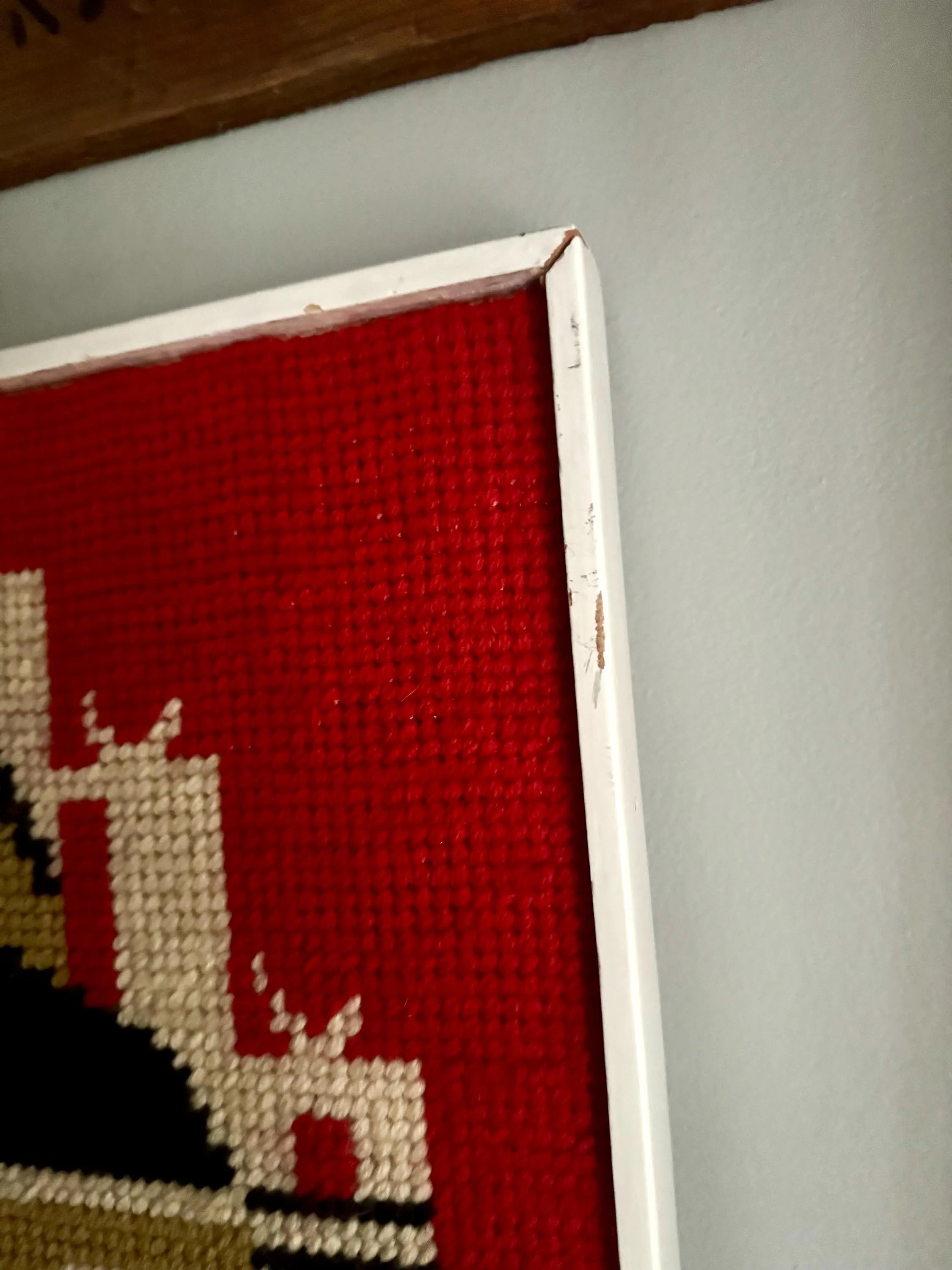 Vtg Framed Kachina Hook Rug | Native Kachina Rug In Frame | Pueblo Kachina Framed Hook Rug 42" x 15"