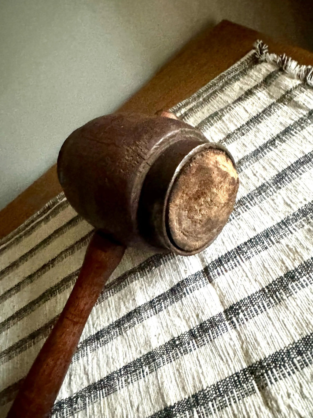Vtg Iron Ring Wood Mallet | Hand Made Wooden Mallet | Decor Wooden Mallet | Wooden Industrial Hammer| Woodworkers Mallet | Sledge Hammer