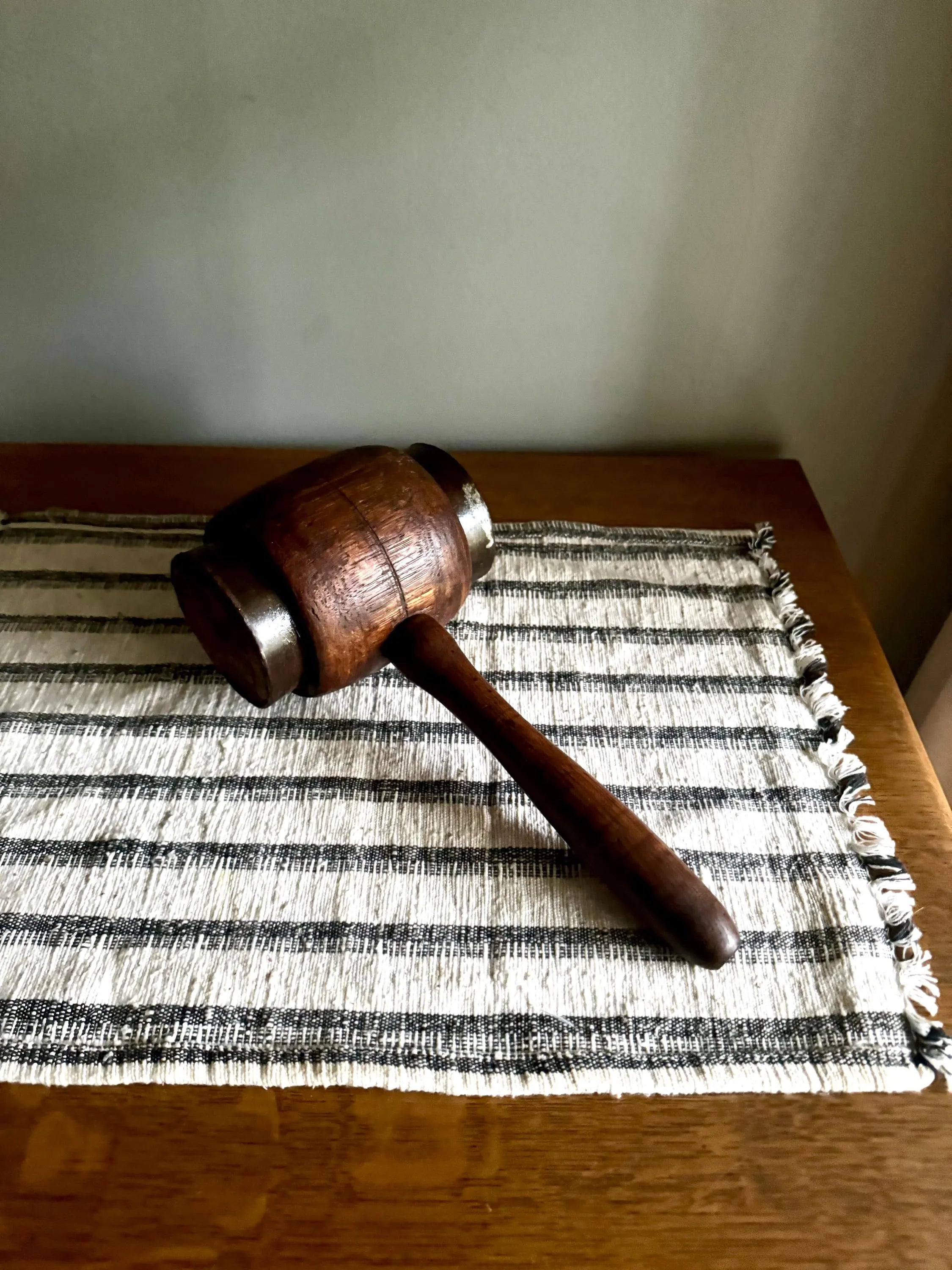 Vtg Iron Ring Wood Mallet | Hand Made Wooden Mallet | Decor Wooden Mallet | Wooden Industrial Hammer| Woodworkers Mallet | Sledge Hammer