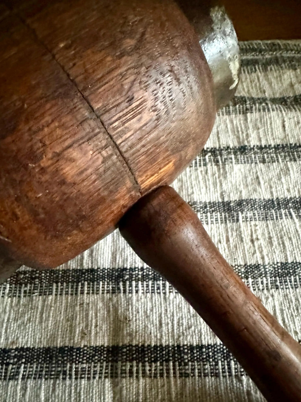 Vtg Iron Ring Wood Mallet | Hand Made Wooden Mallet | Decor Wooden Mallet | Wooden Industrial Hammer| Woodworkers Mallet | Sledge Hammer