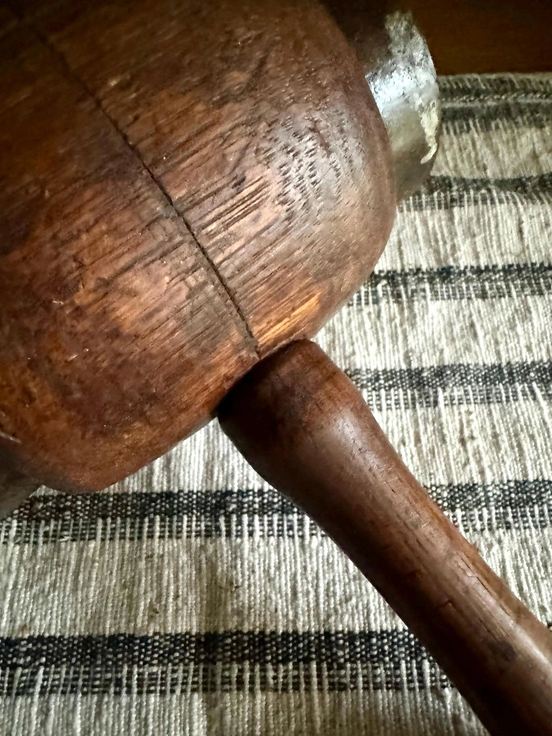 Vtg Iron Ring Wood Mallet | Hand Made Wooden Mallet | Decor Wooden Mallet | Wooden Industrial Hammer| Woodworkers Mallet | Sledge Hammer