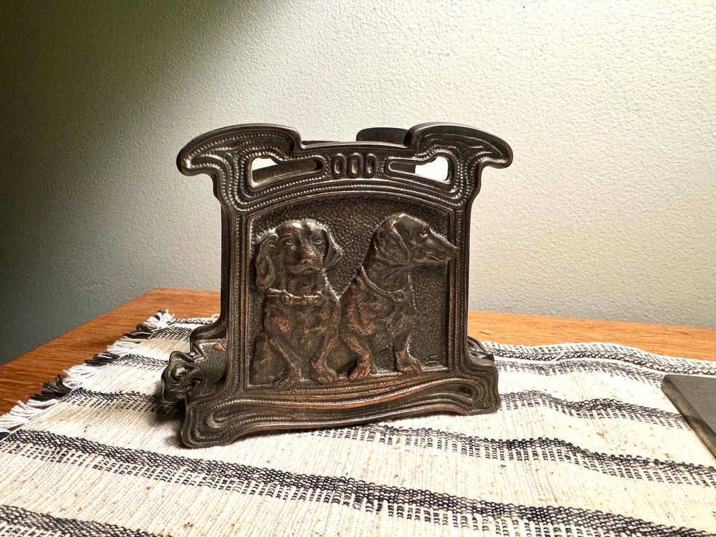 Vtg Bronze/Brass Dachshund Napkin Holder | CJO Judd Cast Iron Dachshund Letter Holder | Cast Iron Dachshund Puppy Napkin Holder 6652