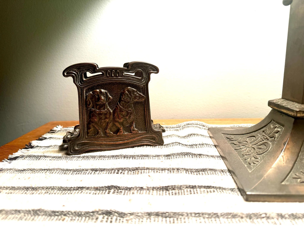 Vtg Bronze/Brass Dachshund Napkin Holder | CJO Judd Cast Iron Dachshund Letter Holder | Cast Iron Dachshund Puppy Napkin Holder 6652
