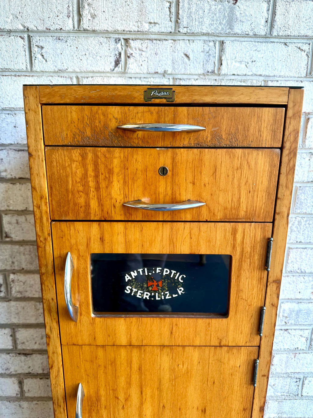 Vtg Tall Medical Sterilizer Cabinet Tower | Wood Sterilizer Cabinet | Raidar Antiseptic Barber Cabinet | Tall Bar Cabinet