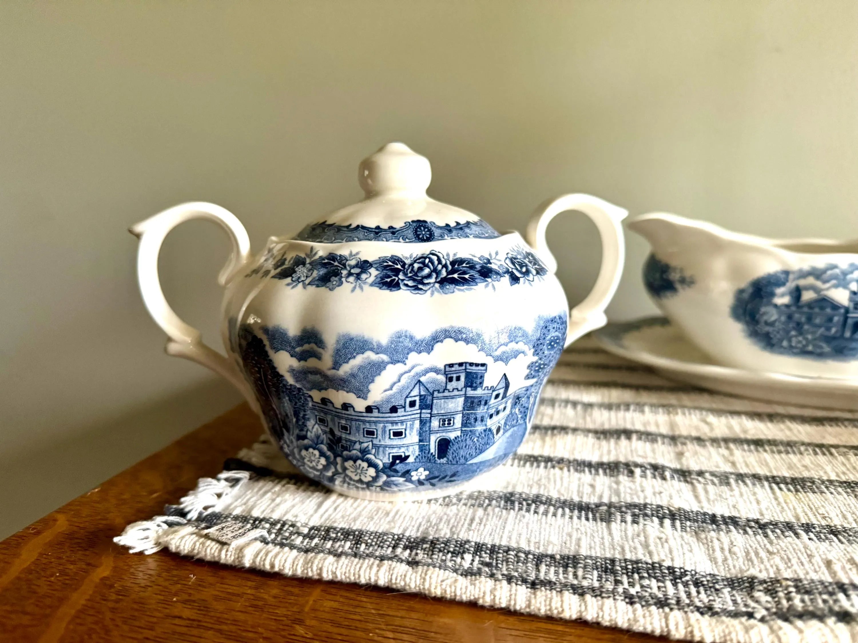Vtg Nikko Blue Over White Serving Dishes | Nikko Double Phoenix Blue Castle & Floral Print Serving China | 3 Blue Print Serving Dishes