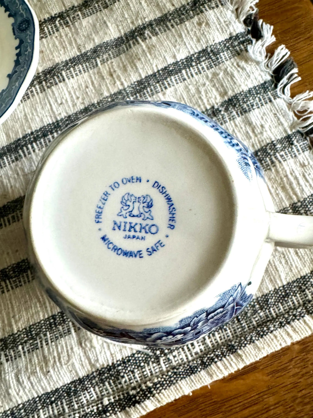 Vtg Nikko Blue Over White Serving Dishes | Nikko Double Phoenix Blue Castle & Floral Print Serving China | 3 Blue Print Serving Dishes