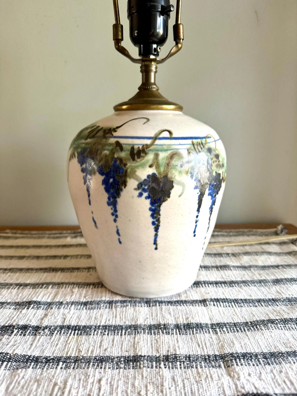 Vtg Grape Vineyard Glazed Pottery Lamp | Small Signed Studio Pottery Ceramic  Lamp | Hand Painted Grape Design Ceramic Lamp