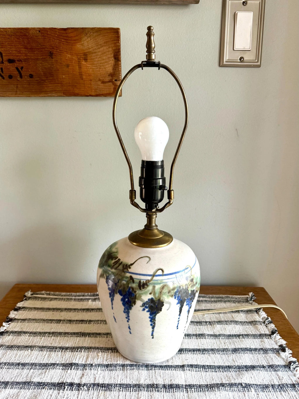 Vtg Grape Vineyard Glazed Pottery Lamp | Small Signed Studio Pottery Ceramic  Lamp | Hand Painted Grape Design Ceramic Lamp