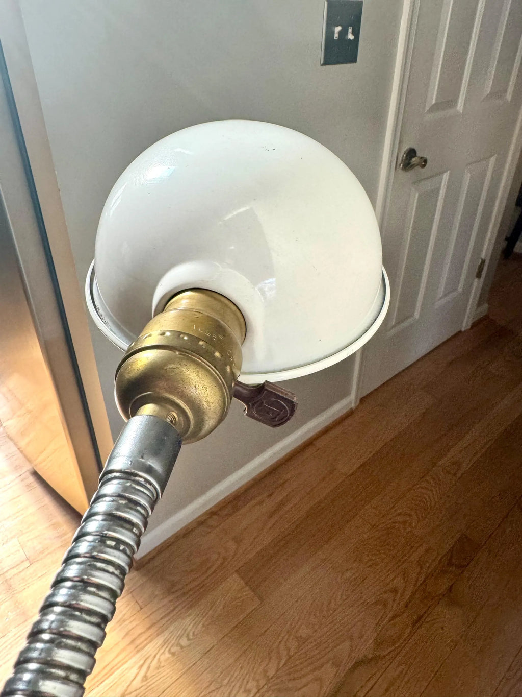 Vtg Distressed A.S. Aloe Co. Gooseneck Floor Lamp | White and Chrome Gooseneck Floor Lamp| Medical Light | Rewired Industrial Floor Lamp