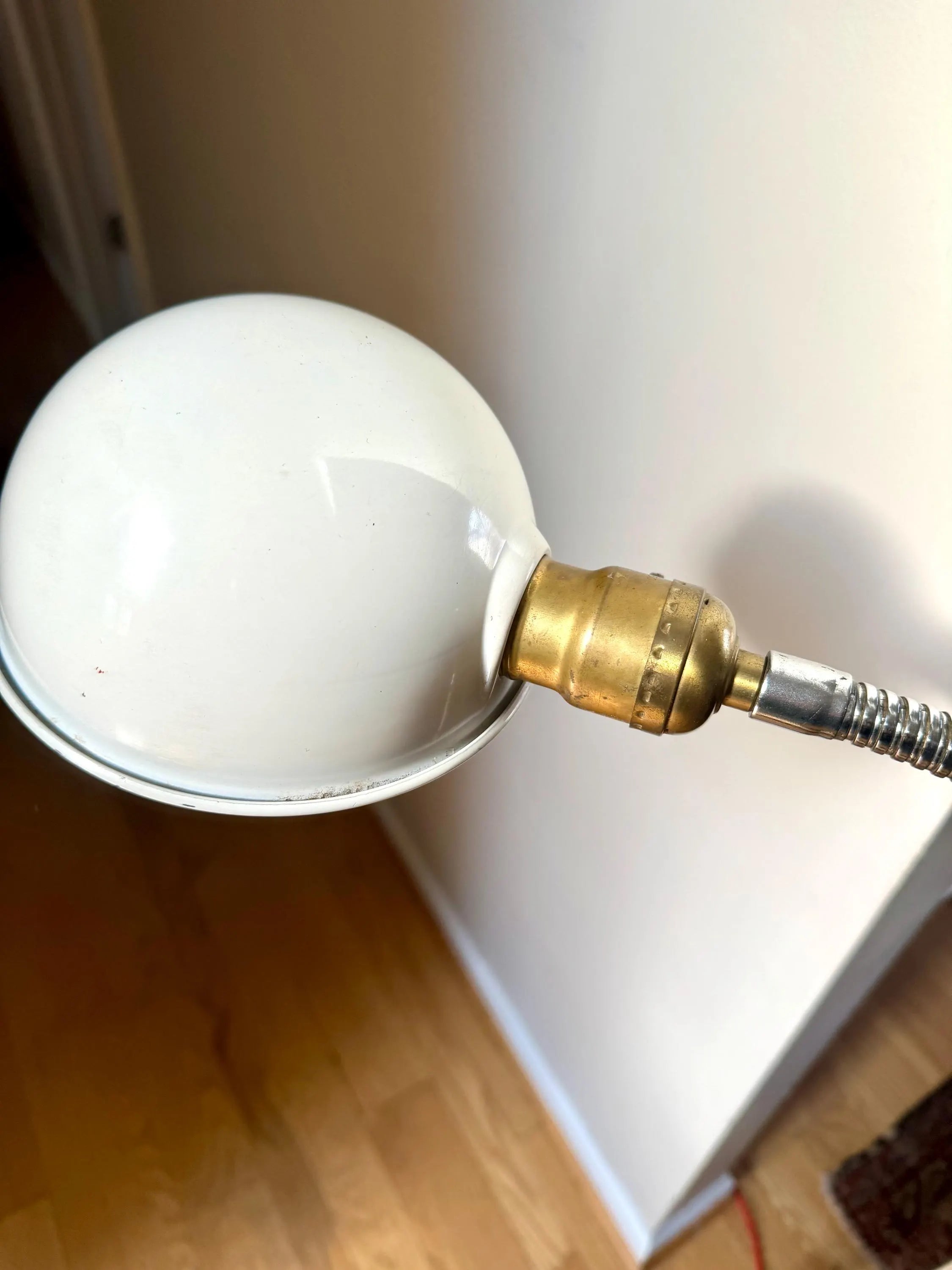 Vtg Distressed A.S. Aloe Co. Gooseneck Floor Lamp | White and Chrome Gooseneck Floor Lamp| Medical Light | Rewired Industrial Floor Lamp